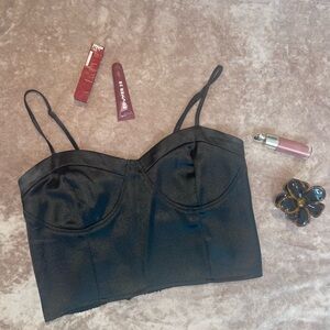 Forever 21 Black Satin Structured Blouse